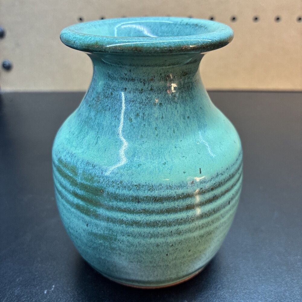 Studio Art Pottery Vase Signed Teal Blue Green Wagoner BCV 97